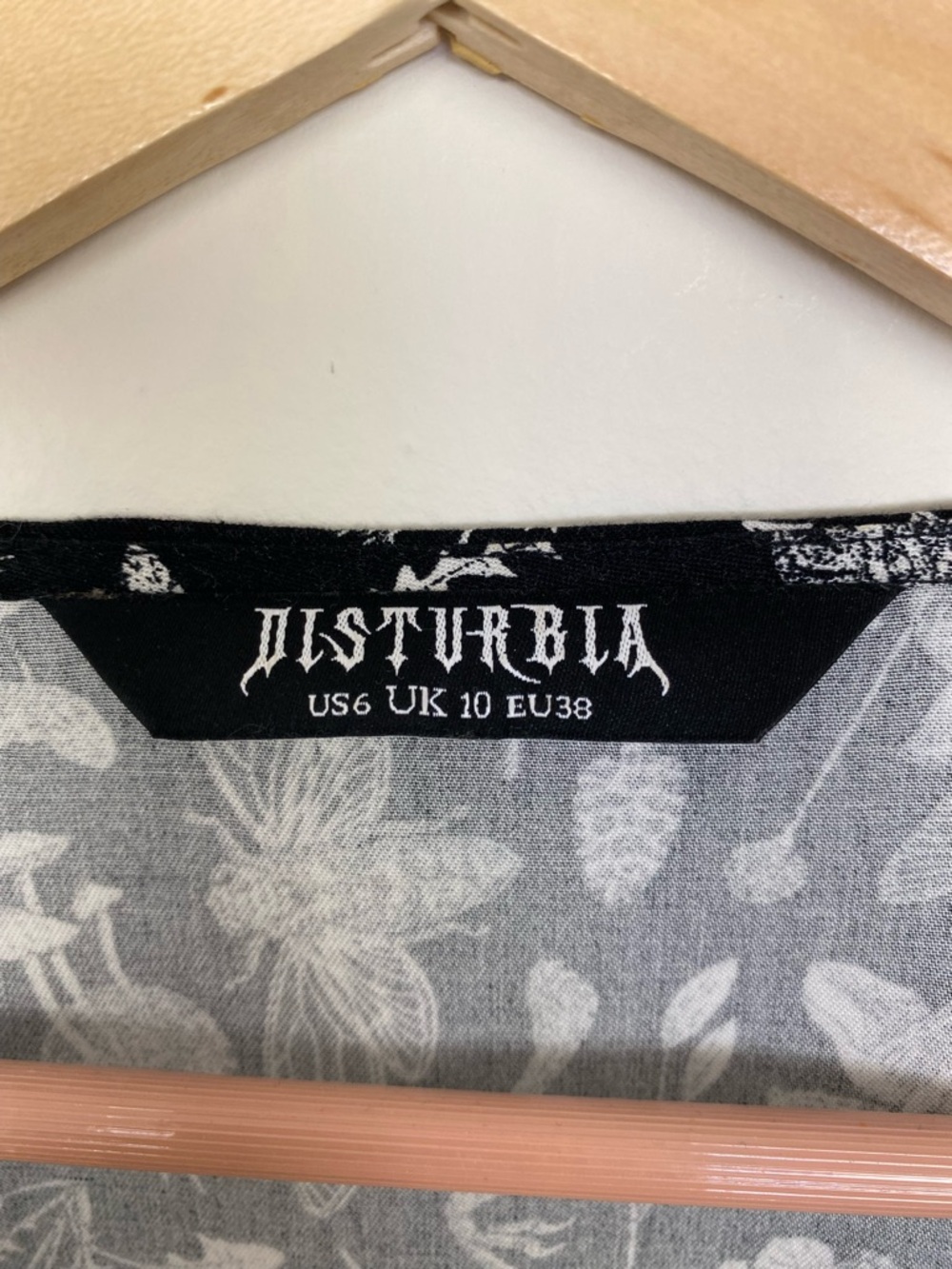 Disturbia Earth Magick black moths & mushrooms wrap midi dress 6 - Picture 7 of 15